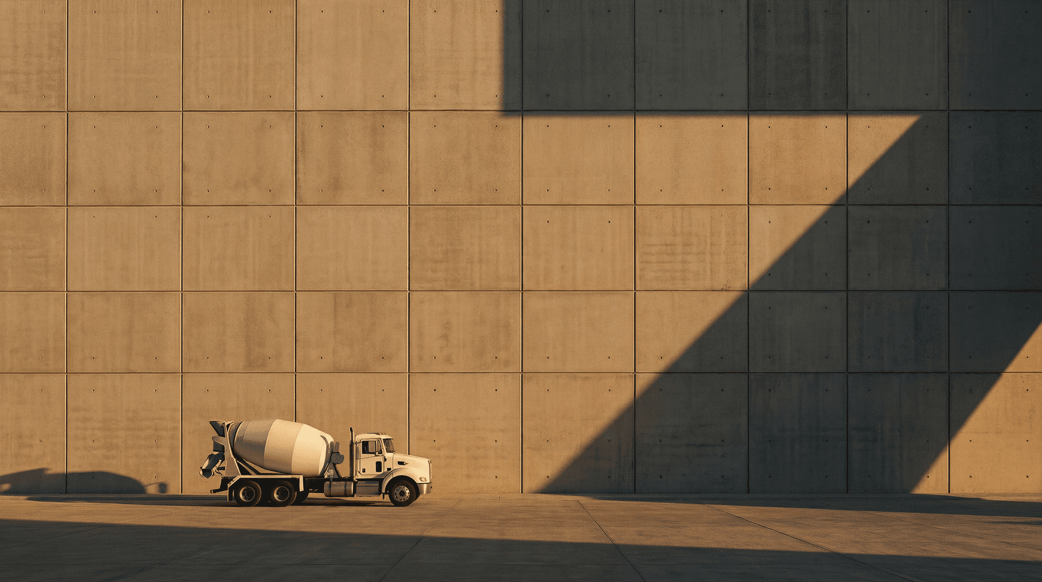 Ready mix truck with concrete wall and shadow